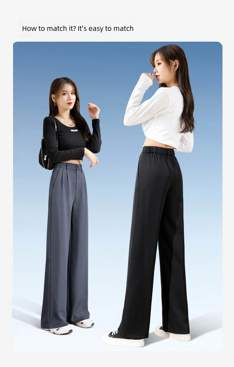 Women'S Loose Spring Summer 2025 New High Waist Wide Legs Slim Casual Trousers Korean Fashion Trend Female Suit Straight Pants