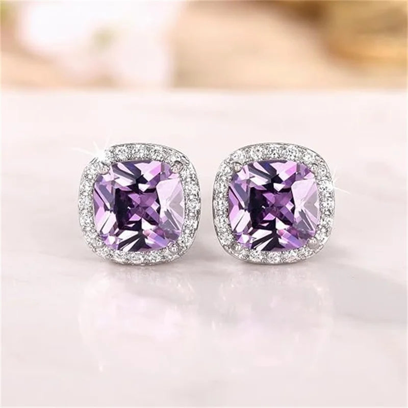 Huitan Bright White/Yellow/Pink CZ Stud Earrings for Women Fashion Contracted Jewelry High Quality Wedding Engagement Earrings