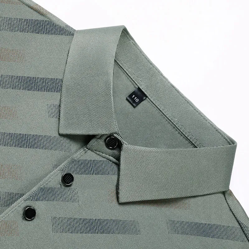Men's Fashion Polo Shirt Short Sleeve Lapel Collar Diagonal Striped Print Casual Business Golf Tops