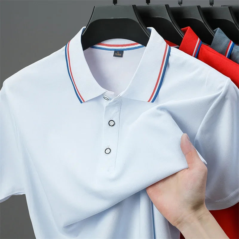 Men's Casual Solid Color Short Sleeve Polo Shirt 2025 Summer Fashionable Comfortable Versatile Top for Men