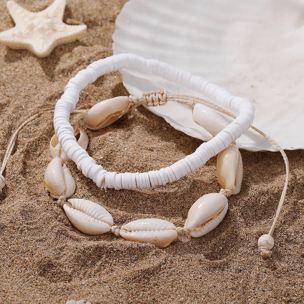 White Turquoise Beaded Chain Starfish Pendant Ankle Summer Bracelet Charm Sandals Barefoot Beach Foot Bridal Jewelry