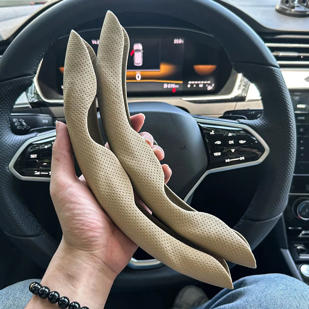 Universal D-shaped Round Car Steering Wheel Cover Ventilation hole Leather Absorb sweat Anti-slip Decoration Accessories 15inch