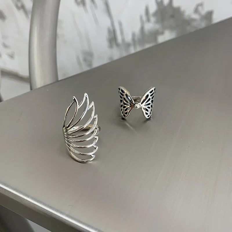 925 Sterling Silver Metal Flower Shell Geometric Rings For Women French Retro Romantic Open Thai