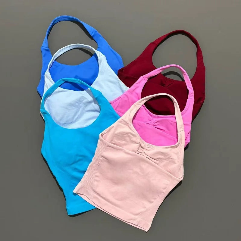 Women Sports Yoga Vest Running Gym Top Fitness Quick-Dry Workout Vest High Elastic Yoga Tank Top Gym Seamless Workout Sports Bra