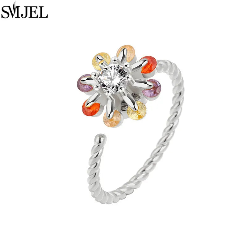 Ethnic Fashion Daisy Flower Anxiety Ring Adjustable Women Girls Worry Stress Relief Jewelry Spinning Fidget Rings Party Gifts