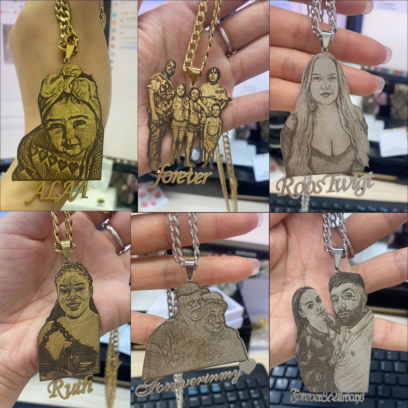 Custom Photo Engraved Necklace Personalized Mother's Day Gift Custom Portrait Pendant Memorial Family Jewelry Gifts for Woman