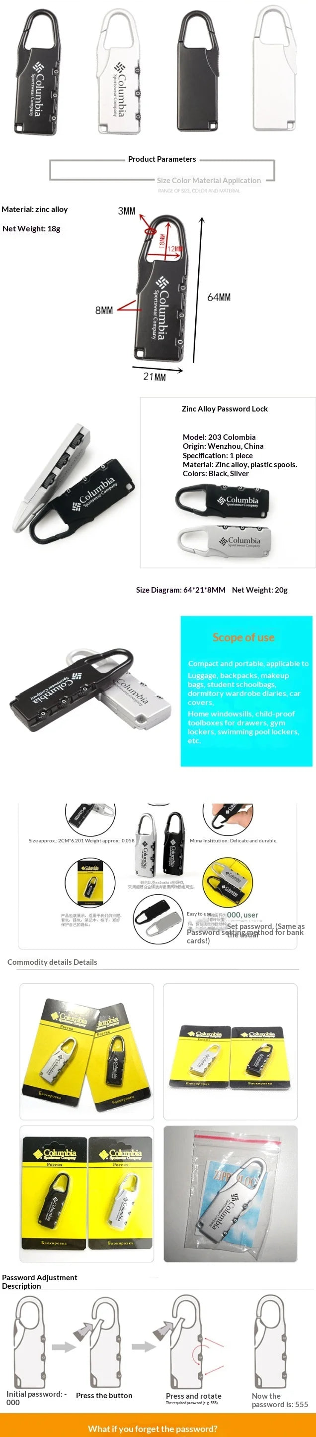 1pcs Zinc Alloy Password Lock Anti-theft Mini Padlock Luggage Bag Photography Bag Small Lock Travel Design Exquisite And Compact