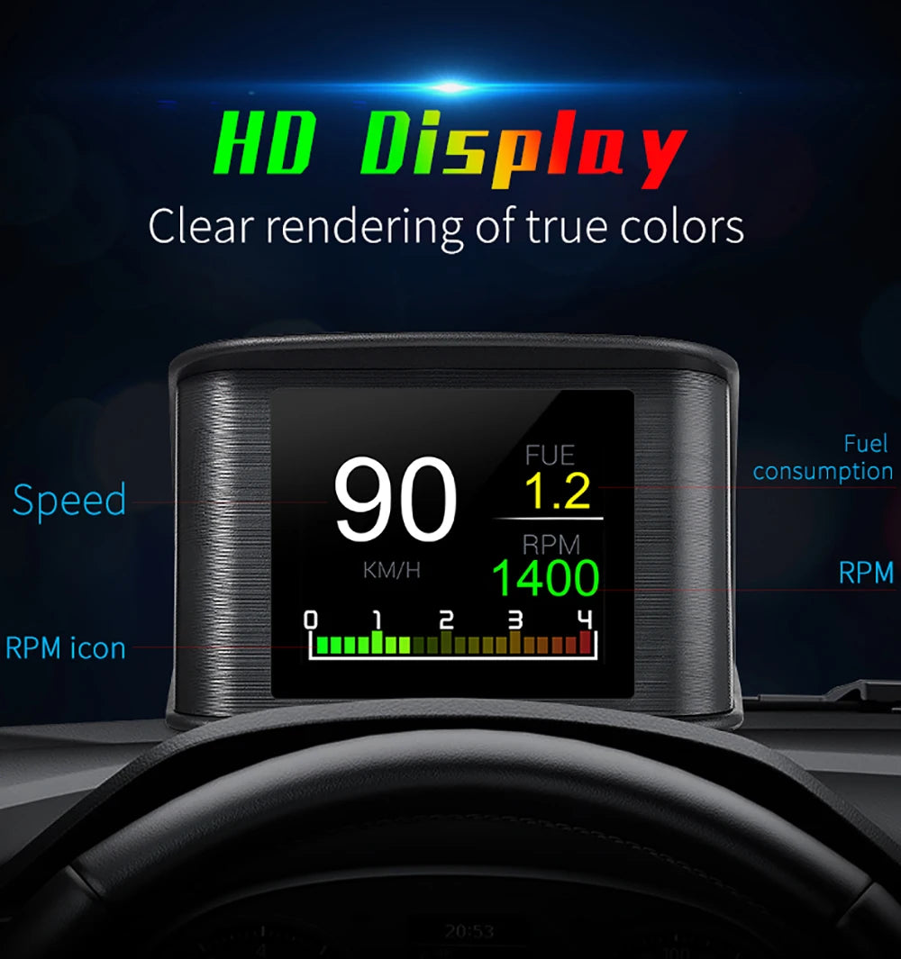 HD P10-PRO OBD2 HUD Car Head Up Display Digital Speedometer Auto On-board Computer With Speed RPM Temperature Voltage Alarm