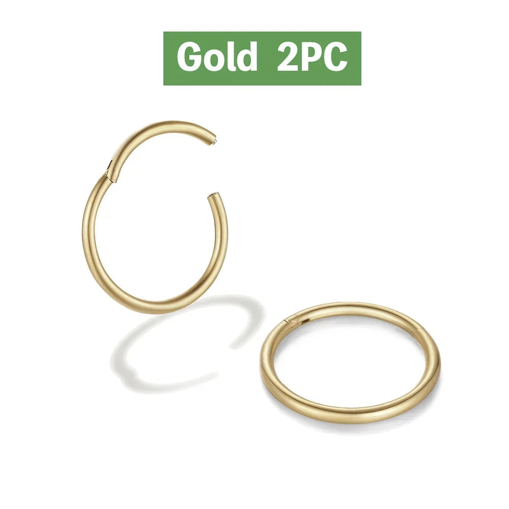 2/6PCS Seamless 316L Stainless Steel Nose Ring for Men Gold Color Hoop Earrings for Women Septum Helix Tragus Piercing Jewelry