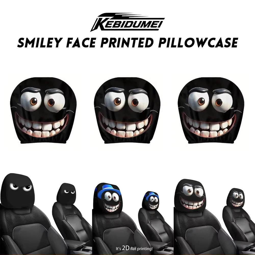 KEBIDUMEI 2pcs Smiley Face Printed Pillowcase Seat Headrest Washable Polyester Fabric Decorative Cushion Covers Car Accessories