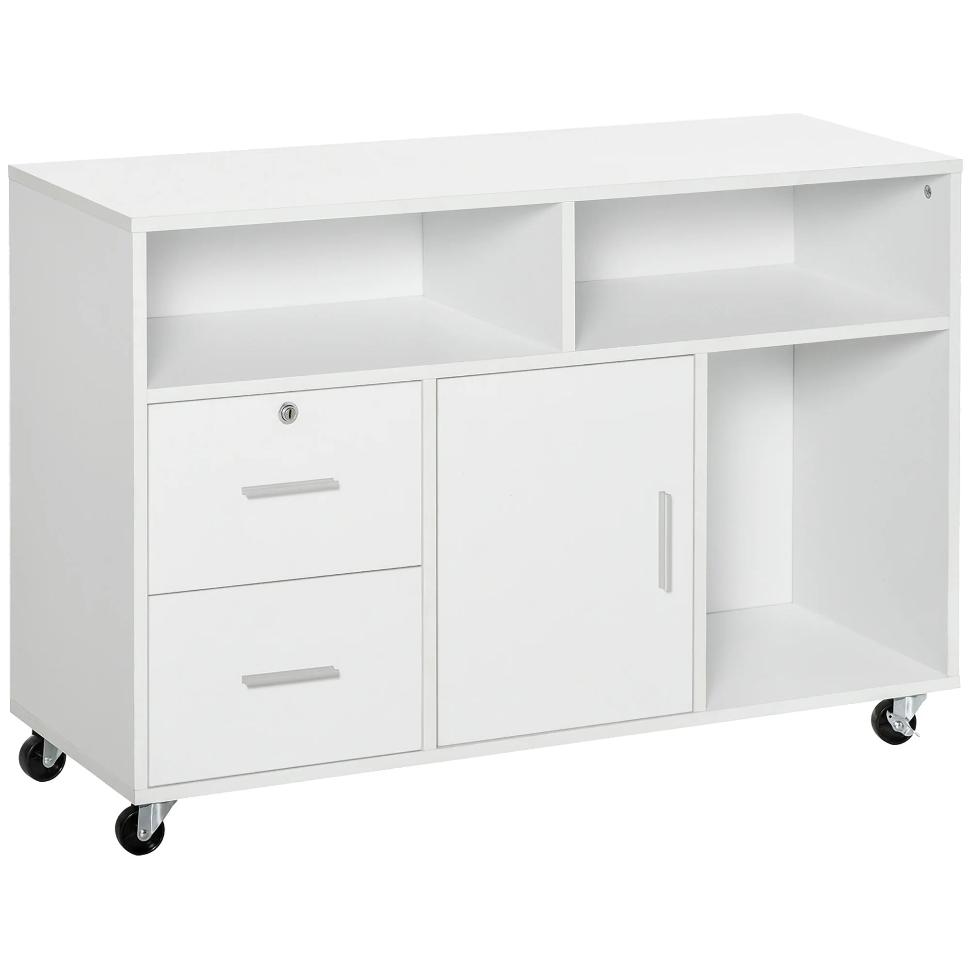 HOMCOM office furniture with wheels drawers and shelves 100x35x65 cm White