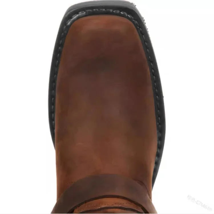 Retro Cowboy Mid Calf Western Pu Leather Man Slip on Shoes Winter Knight Booties Plus Size 39-48 Zapatos Hombre Chelsea Men
