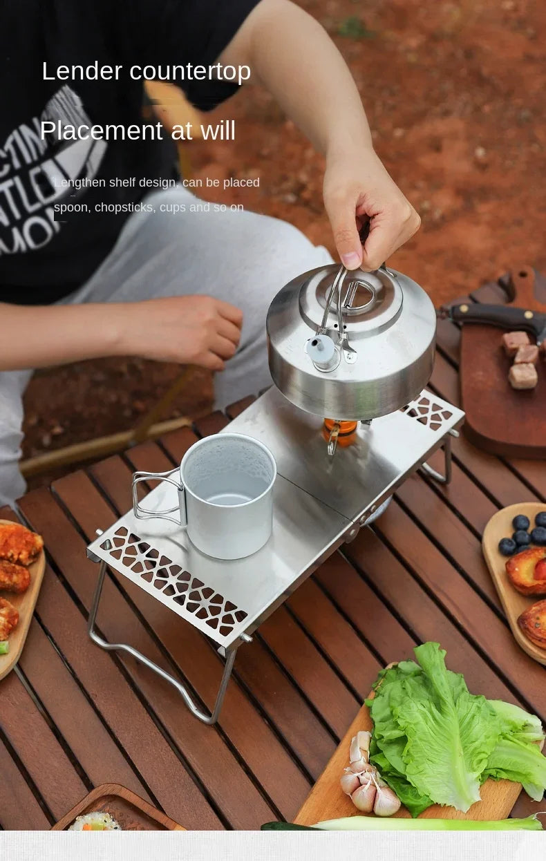 Outdoor Furnace Head Folding Table Camping Accessories Stainless Steel Portable Tea Table Multi Purpose Splicing Barbecue Table