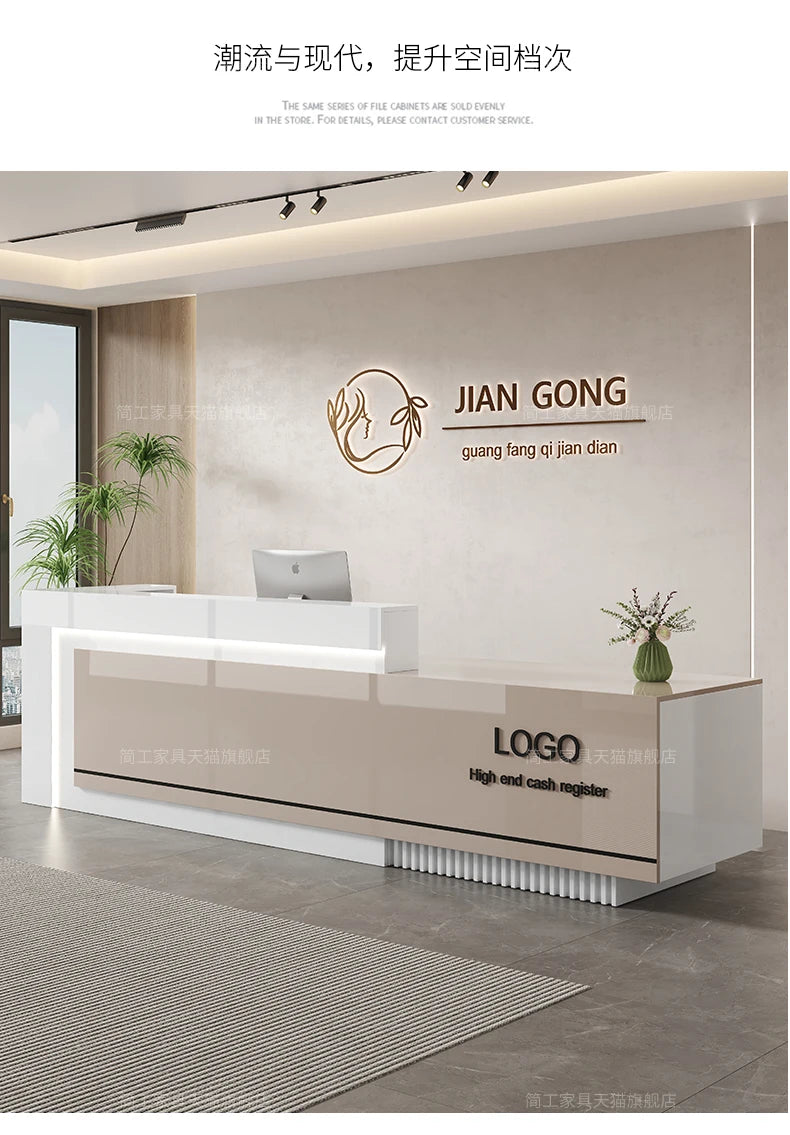 Customized Premium Desk Table Glamour Luxury Simple Elegant Reception Desk Modern Design Recepcion Mostrador Office Furniture