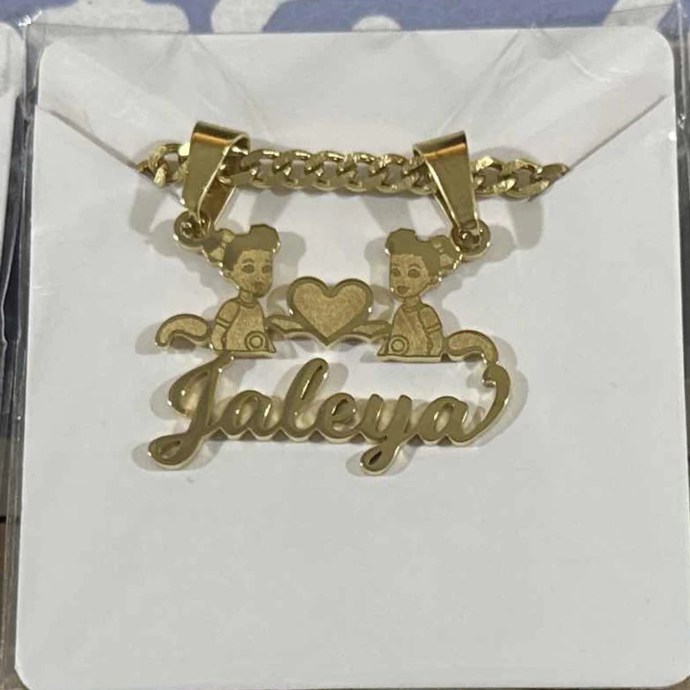 Custom Removable Cartoon Character Name Pendant Gold Color Stainless Steel Heart Nameplate Necklaces For Women Girl Kids