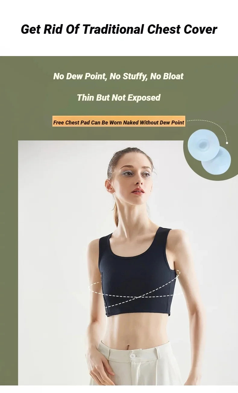Women Breathable Chest Breast Binder Side Buckle Short Vest Tops Underwear Tank Wireless Wrap Bandages Flat Seamless