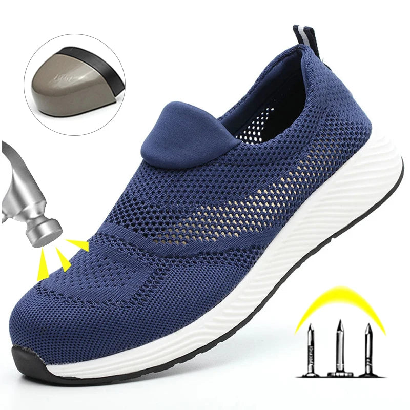Breathable Safety Shoes Man Steel Toe Anti-Puncture Reinforced Sole Men's Work Shoes Lightweight Slip Resistant Safety Sneaker