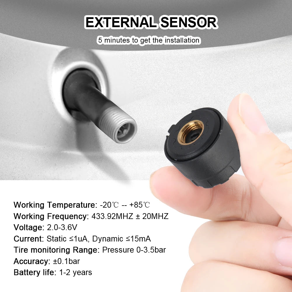 Car Tire Pressure Monitoring System Car Tyre Pressure Monitor Tyre Pressure Alarm 4 External Sensors
