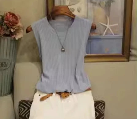2026 Summer New Fashion Knitted Vests O-neck Sleeveless Casual Thin Tops Sleeveless Blouse Women Shirt