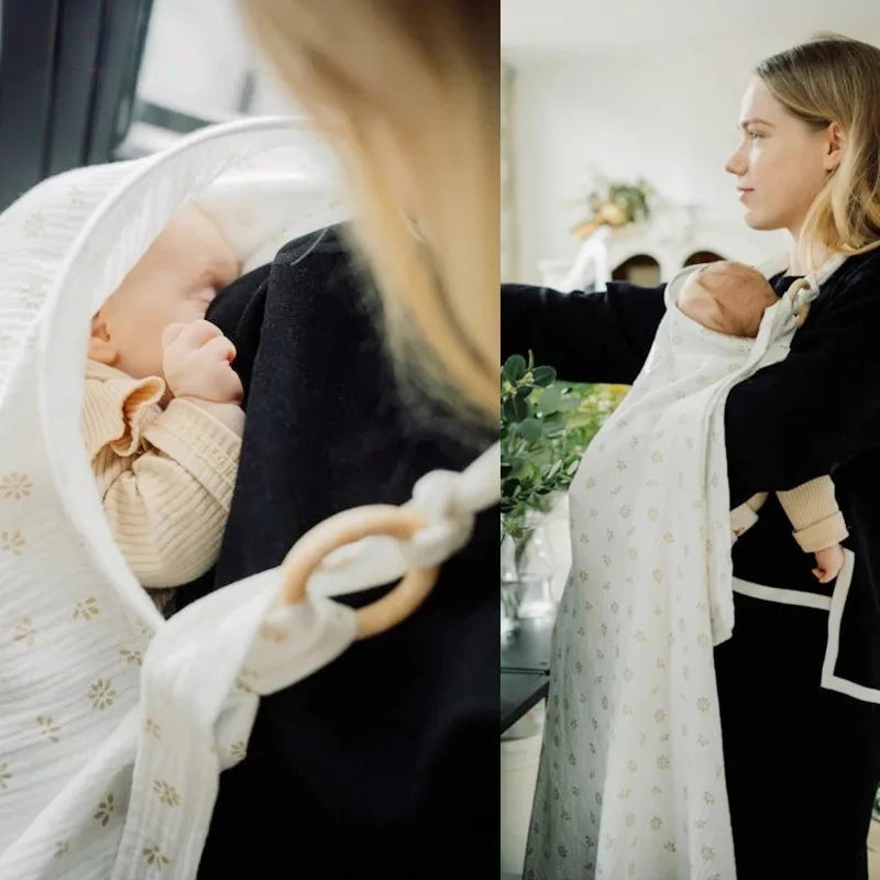 Nursing Cover Breastfeeding Privacy Baby Feeding Shawl, Breathable Cotton Muslin Adjustable Nursing Wrap for Moms