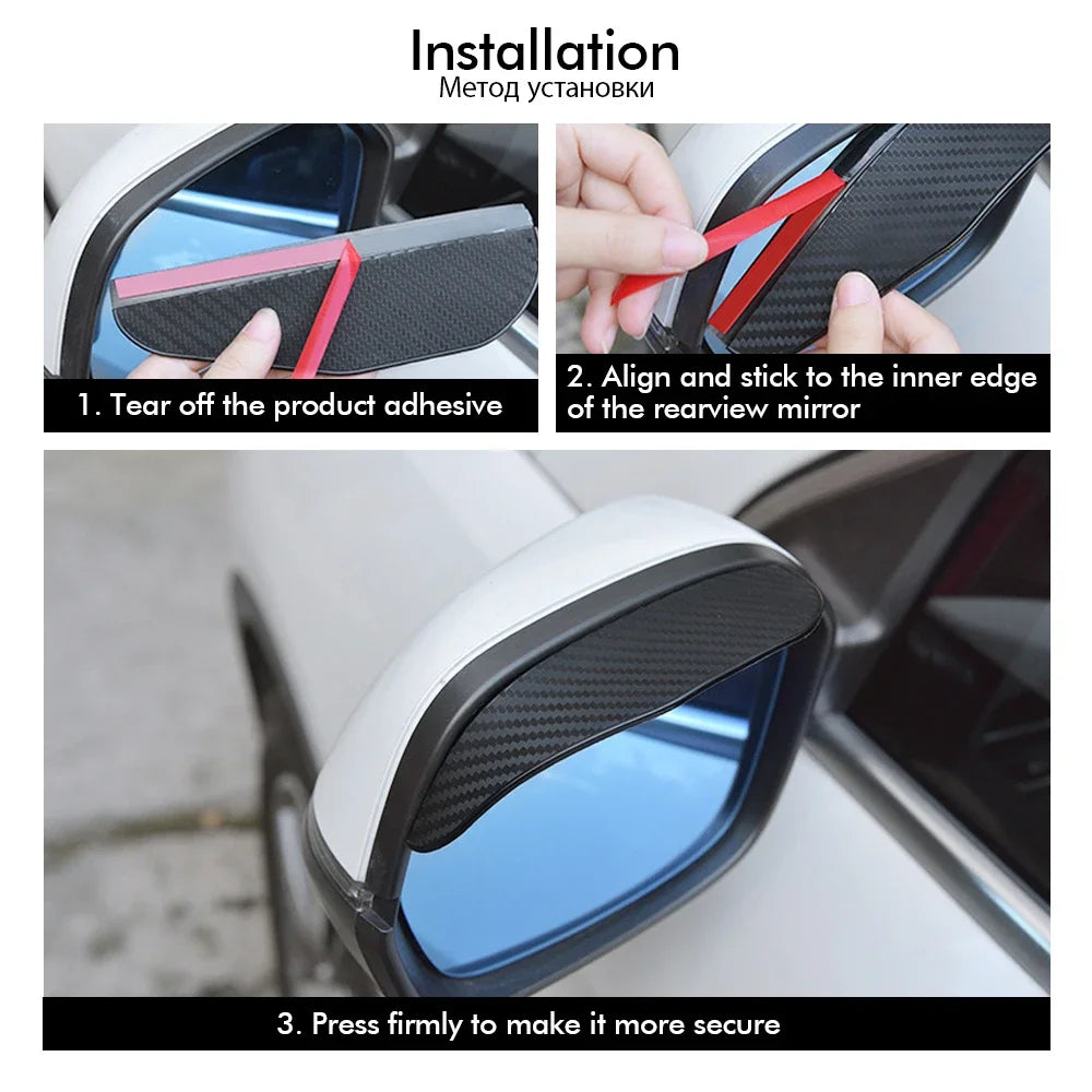 2/4Pcs Carbon Fiber Car Rearview Mirror Rain Shield Eyebrow Flexible Rearview Mirror Rain Shield Protector Eyebrow Rain Cover