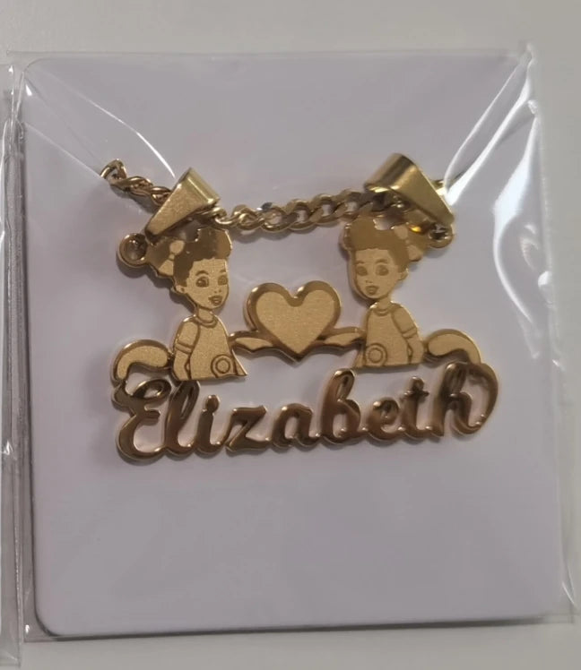 Custom Removable Cartoon Character Name Pendant Gold Color Stainless Steel Heart Nameplate Necklaces For Women Girl Kids