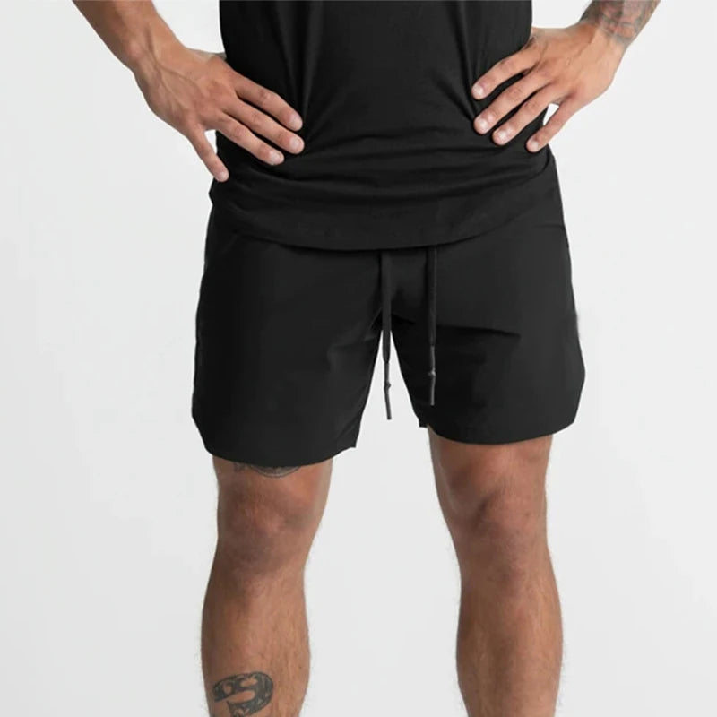 2024 Men's Single-Layer Woven Quick-Drying Solid-Color Shorts for Running, Fitness, and Casual Wear (American Fifth Pant Style)