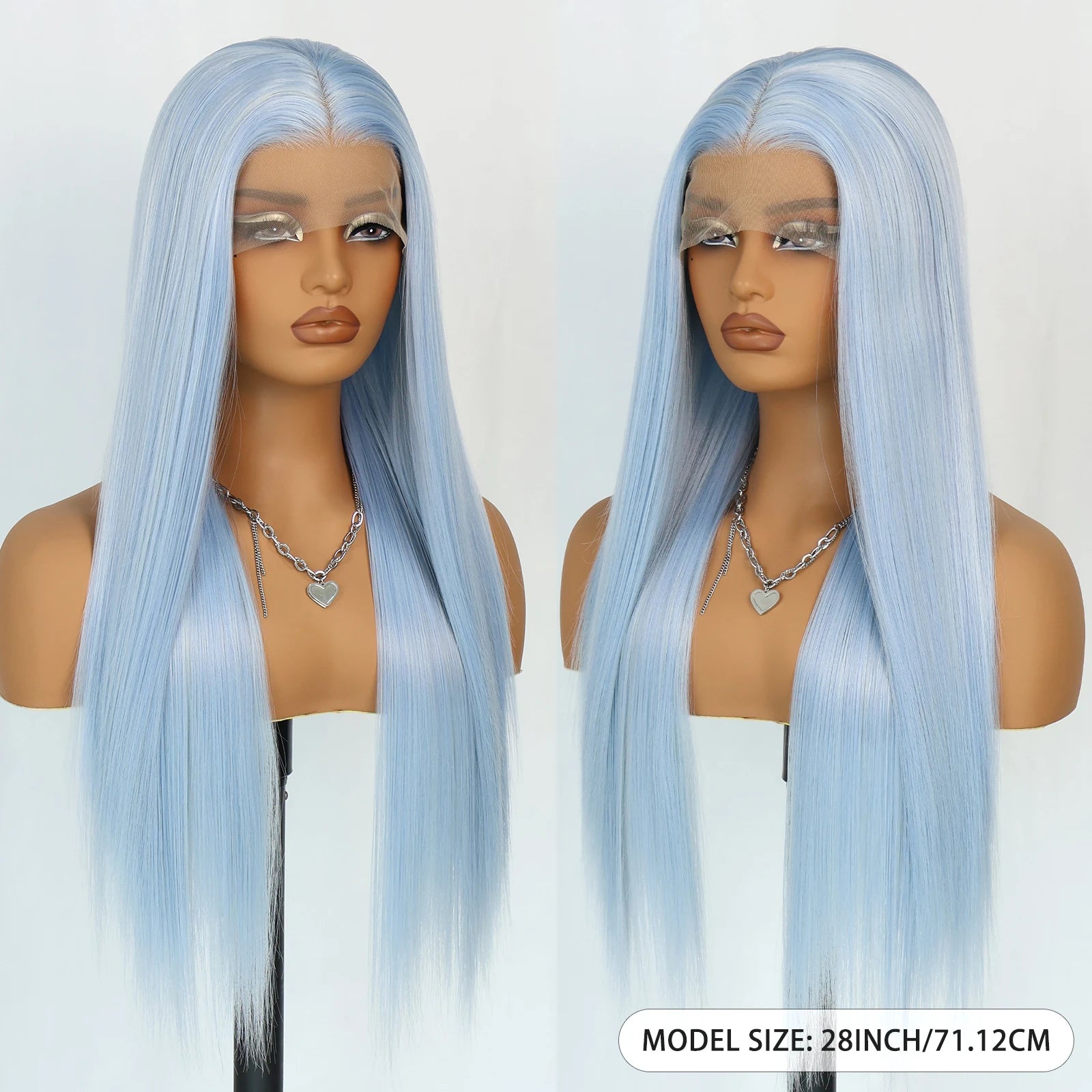 Aubree Synthetic Wigs Blue Hair 13*4 Lace Front Wigs For Daily Use Party Time Long Straight 28 inches 180% Density Glueless