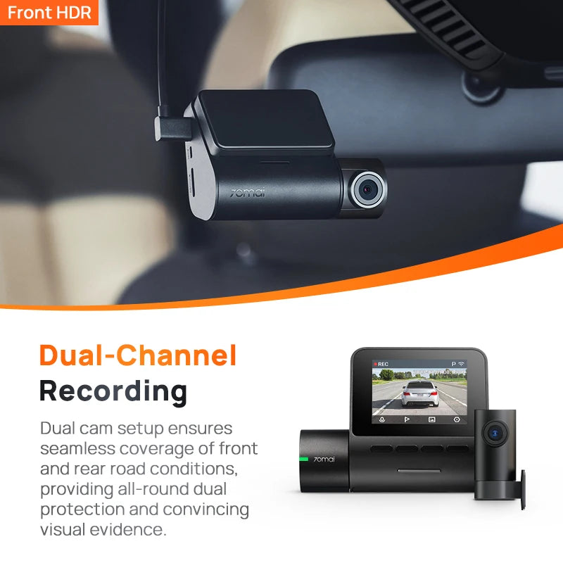 Global 70mai Dash Cam A200 Dual-channel Record 1080P HDR 2'' IPS Screen 24H Parking Monitor Car DVR 70mai A200 WIFI APP 130° FOV
