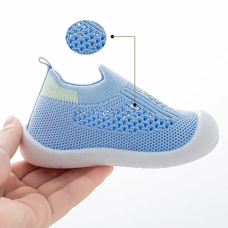 Breathable Knit Mesh Walking Shoes for Kids Spring Summer Soft Sole Anti-Collision Unisex Pastel Casual Sneakers Toddlers 1-3Y