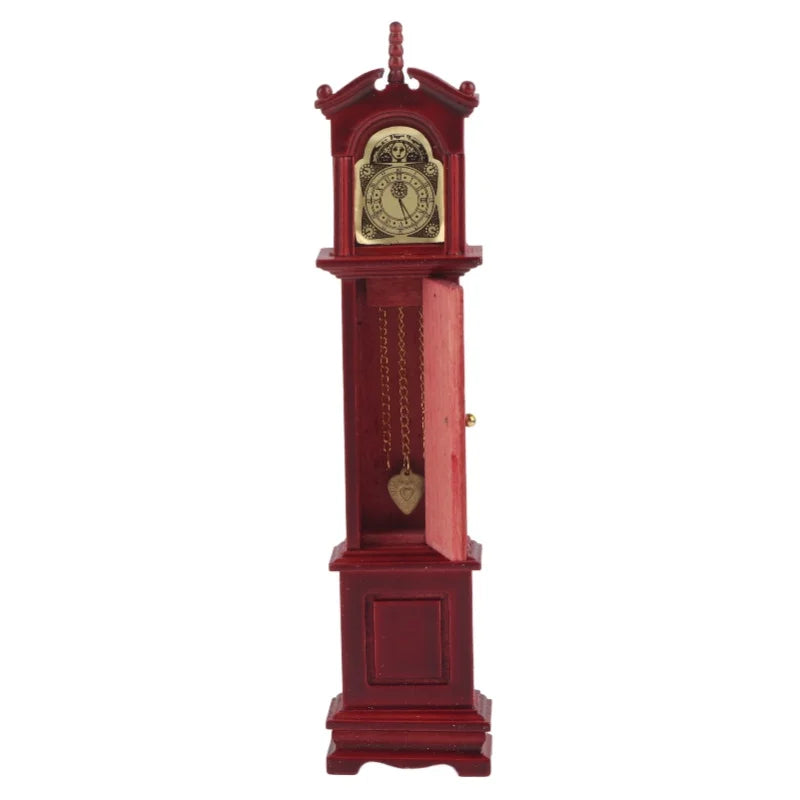 Vintage Floor Clock Living Room Furniture Toy For 1:12 Miniature Doll House Accessory