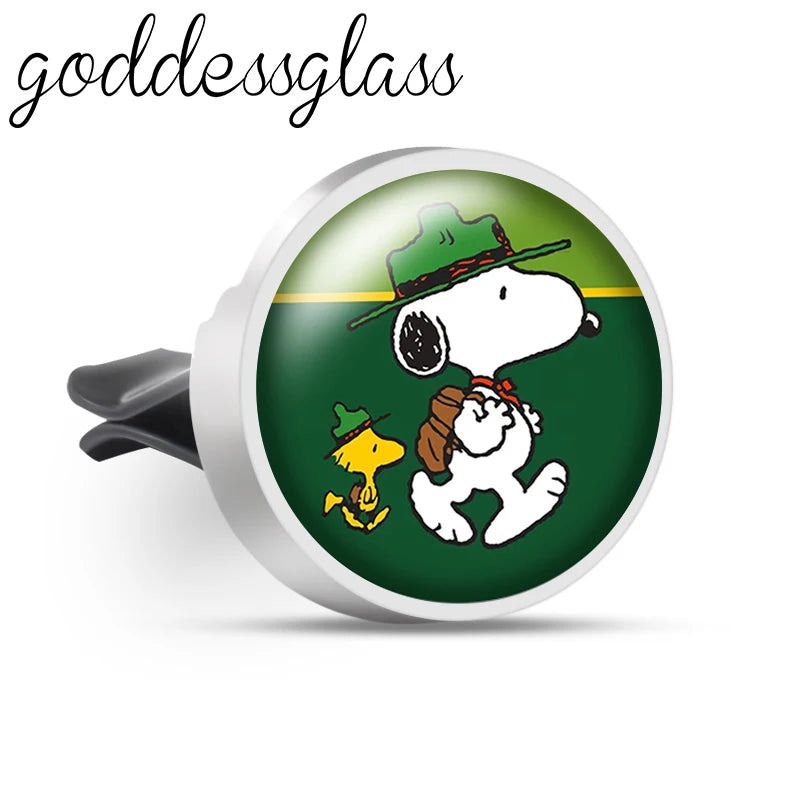 Snoopy on the Road 66 Walking Anime Photo Aromatherapy Car Decoration Clip Perfume Locket Fittings Oil Scent Gift keychain