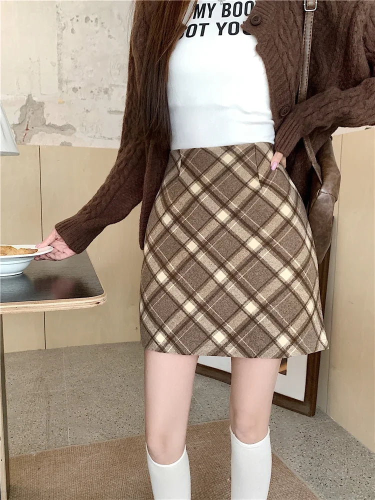 ITOOLIN Womem Vintage Plaid Tweed A-line Skirt Casual High Waist Mini Skirt Women Preppy Style Bodycon Skirts Spring Summer 2026