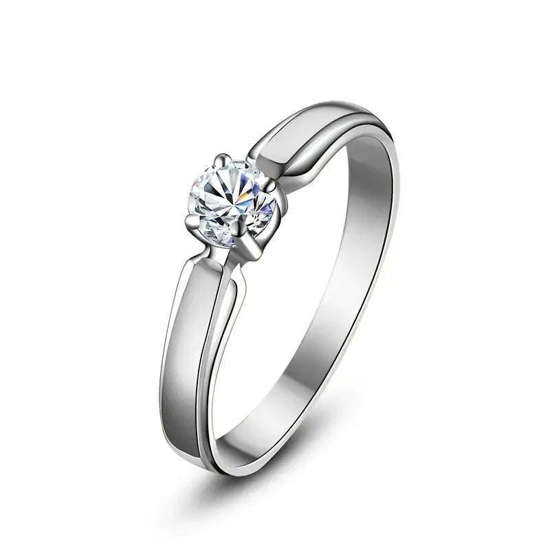 Huitan Single Round Cubic Zircon Rings for Women Engagement Wedding Band Accessories Simple Elegant Female Rings Fashion Jewelry