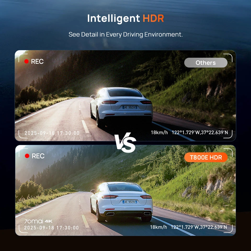 70mai t800e 3-Channel Front 4k + rear 1080p + interior 1080p HDR supercapacitor 24H parking GPS WiFi 6 70mai t800e voice control