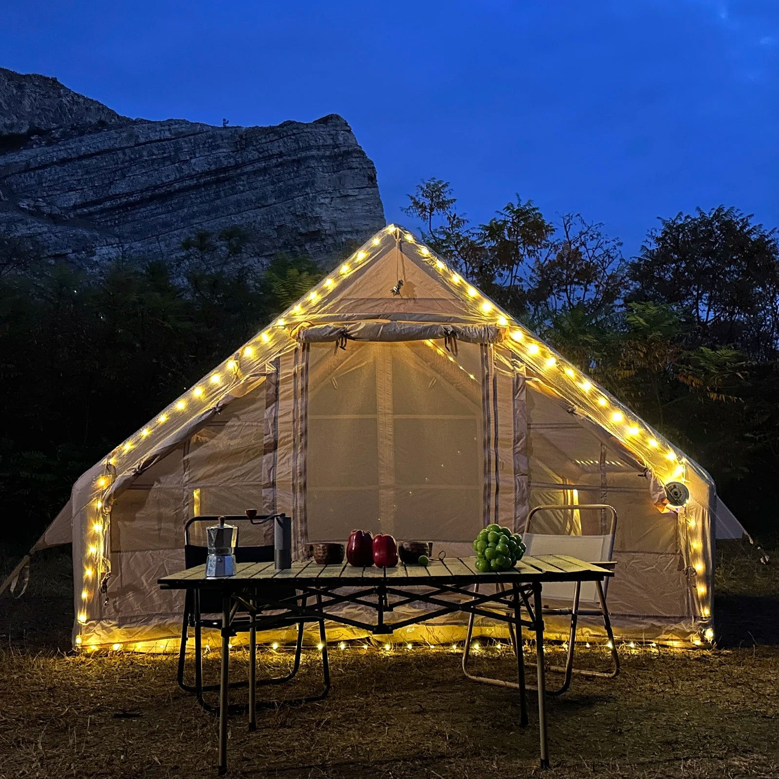 4-8 Person Inflatable Camping Tent - Quick-Setup Air Frame, 4-Season Waterproof Shelter with Stove Jack & Portable Design.