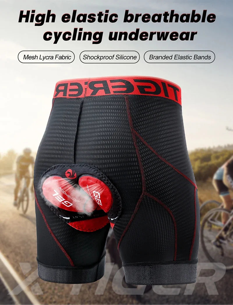 X-TIGER Cycling Underwear Men's Shorts 5D Padded Breathable Sports Riding Bike Bicycle MTB Liner Shorts with Anti-Slip Leg Grips