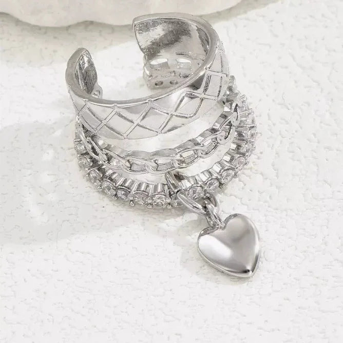 LATS Vintage Romantic Heart Pendant Clip Earrings for women no Piercing Multi-Layer Chain Ear Cuff Water Drop Teardrop Jewelry