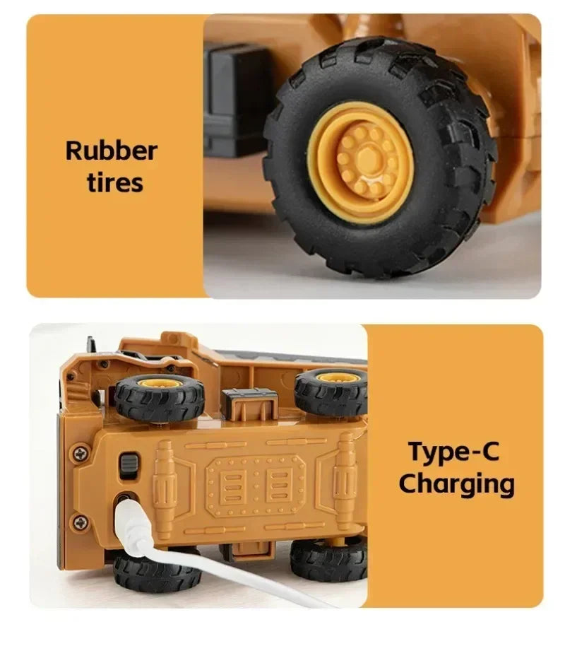 1:64 RC Mini Alloy Car Forklift with Trailer Excavator Desktop Game 2.4G Remote Control Engineering Lift Truck Child's Toy Gifts