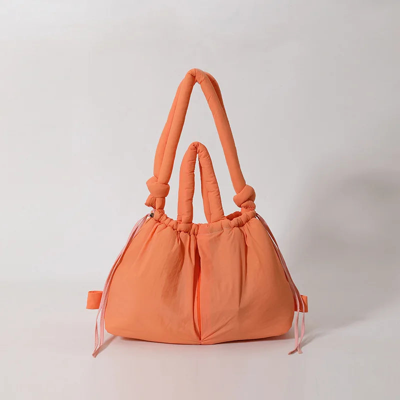 Casual nylon padded tote bag designer soft puffer women shoulder crossbody bags Simple Vintage large capacity handbags 2026