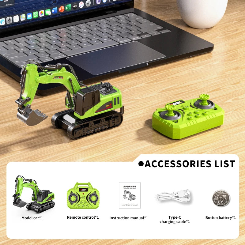 1:64 RC Mini Alloy Car Forklift with Trailer Excavator Desktop Game 2.4G Remote Control Engineering Lift Truck Child's Toy Gifts