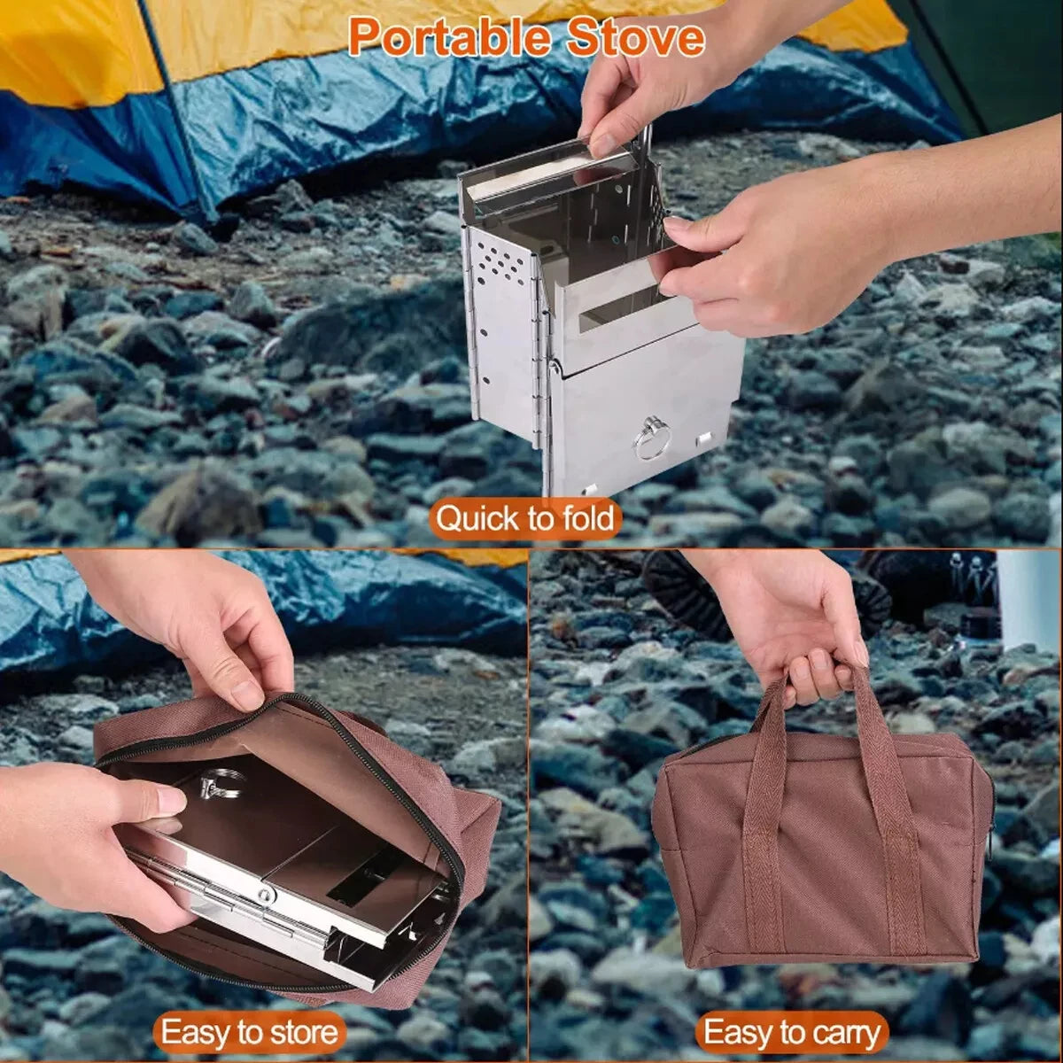 Stainless Steel Wood-burning Stove Lightweight Compact Camping Stove Portable Folding Wood Stove For Outdoor Camping Hiking