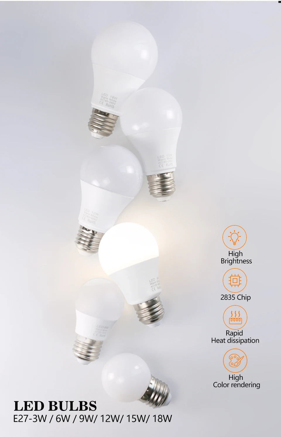 E27 LED Bulb Smart IC Energy Saving Light 220V-240V High Brightness Indoor Home Lighting Ampoule Bombilla Lampada Projector Lamp