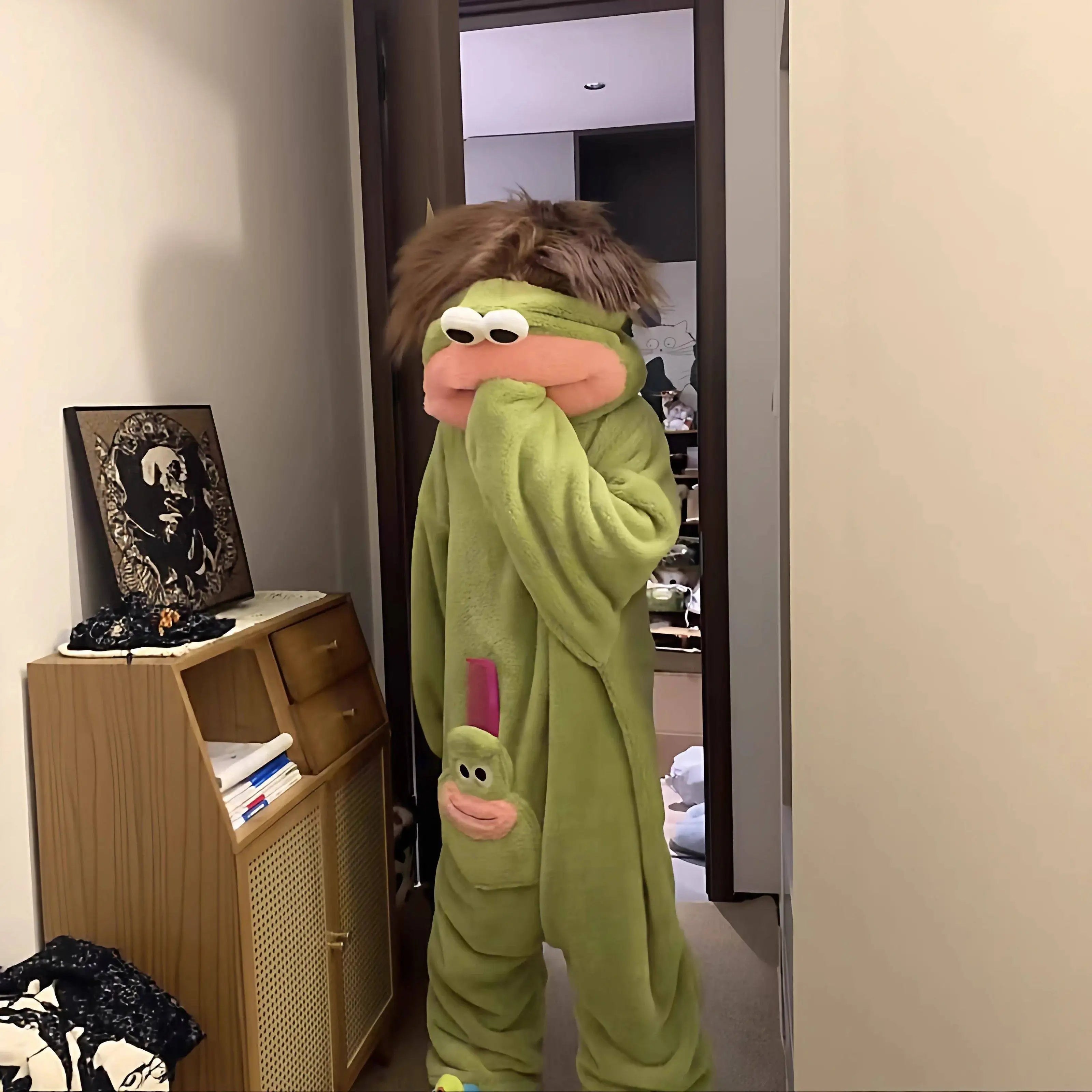 Hot Big Mouth Monster Cute Funny Onesie Pajamas Thickened Coral Fleece Homewear For Couples Men Women Autumn Cartoon Pajamas