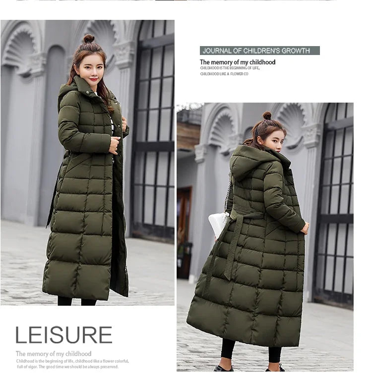 Long Down Cotton Parkas Coat Female New Winter Over Knee Loose Large Fur Collar Hooded Warm Thick Parkas Women  Padded Overcoat
