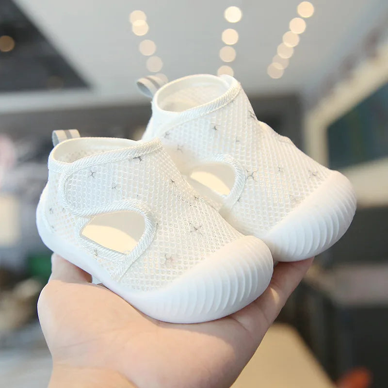 Breathable Knit Mesh Walking Shoes for Kids Spring Summer Soft Sole Anti-Collision Unisex Pastel Casual Sneakers Toddlers 1-3Y
