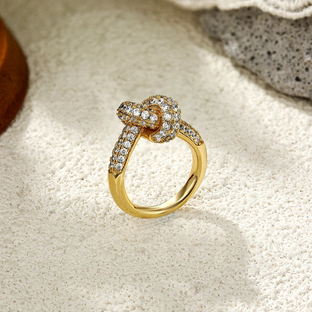 Colored Zircon  Intersection Ring Classic  Design Style Stainless Steel Waterproof Anti Fading Geometry Lady Unique Jewelry Gift