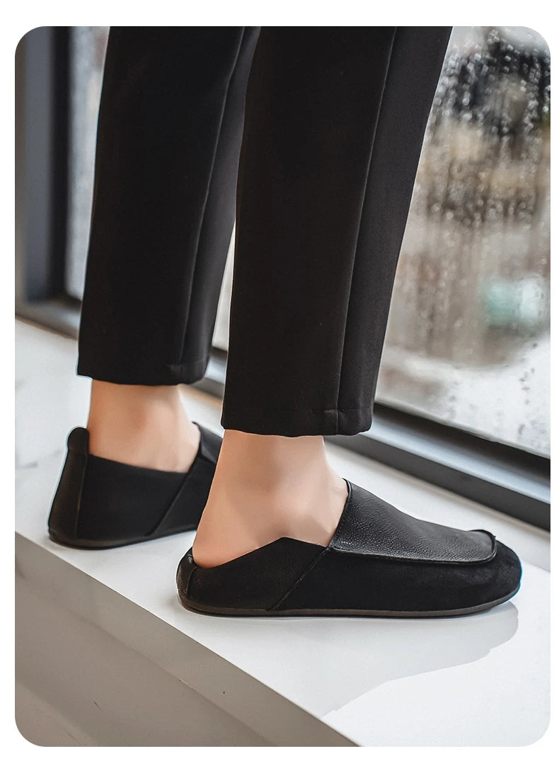 Man Loafers Outdoor Walking Fashion Mens Casual Shoes Soft Leather Comfort Half Slippers Breathable Lazy Driving Shoes Moccasins