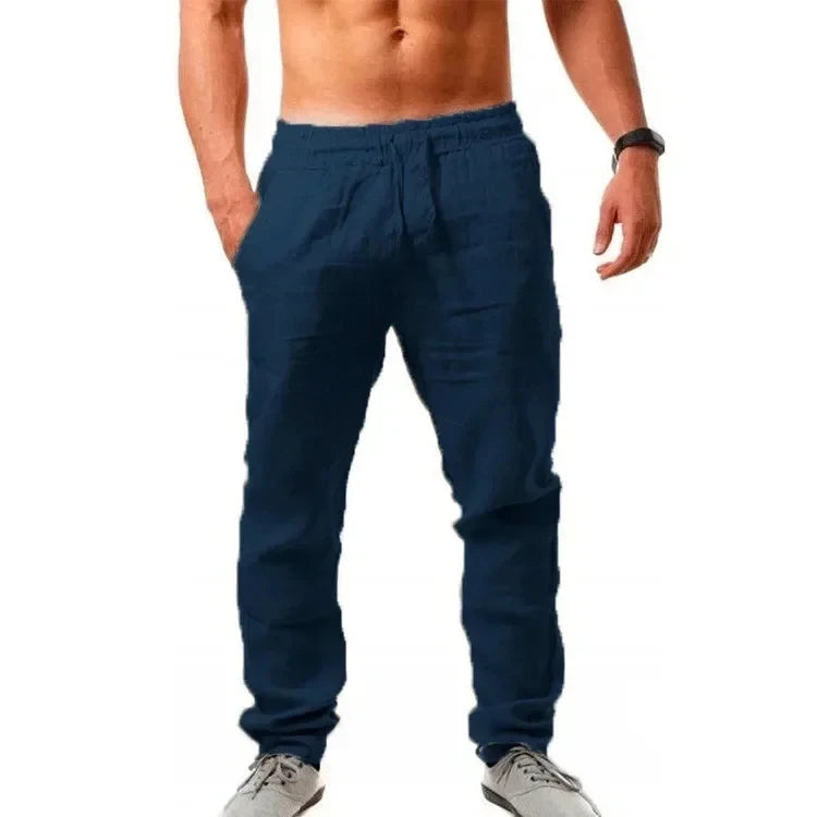 2025 Spring/Summer New Men's Cotton and Hemp Pants Fashionable and Casual Solid Color Breathable Loose Plus Wide Leg Pants M-4XL