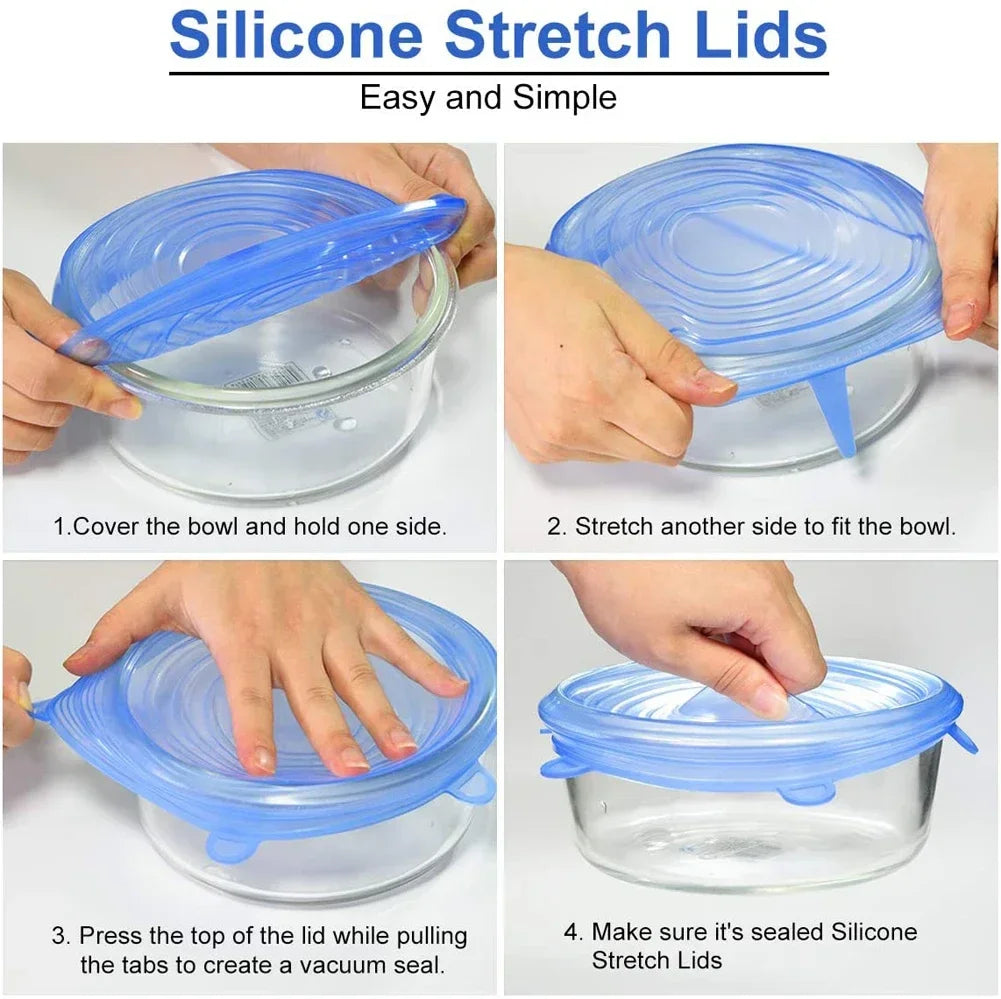 For Kitchen Accessories Plastic Adaptive Kitchen Storage Organization Container Adjustable Elastic Silicone Caps Refrigerator